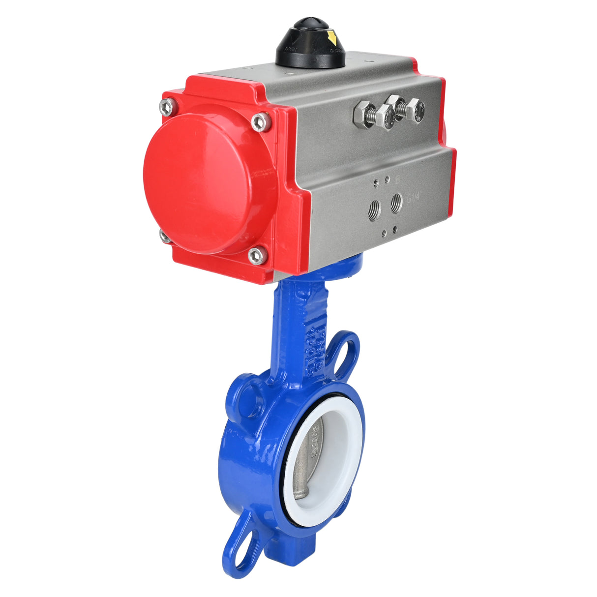 Water Butterfly Valve Elephant st-316l-ptfe-elephant-sa, body material - carbon steel WCB, disk material - stainless steel AISI 316L, seal - PTFE, pneumatic actuator operated