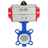 Water Butterfly Valve Elephant st-316l-ptfe-elephant-da, body material - carbon steel WCB, disk material - stainless steel AISI 316L, seal - PTFE, pneumatic actuator operated