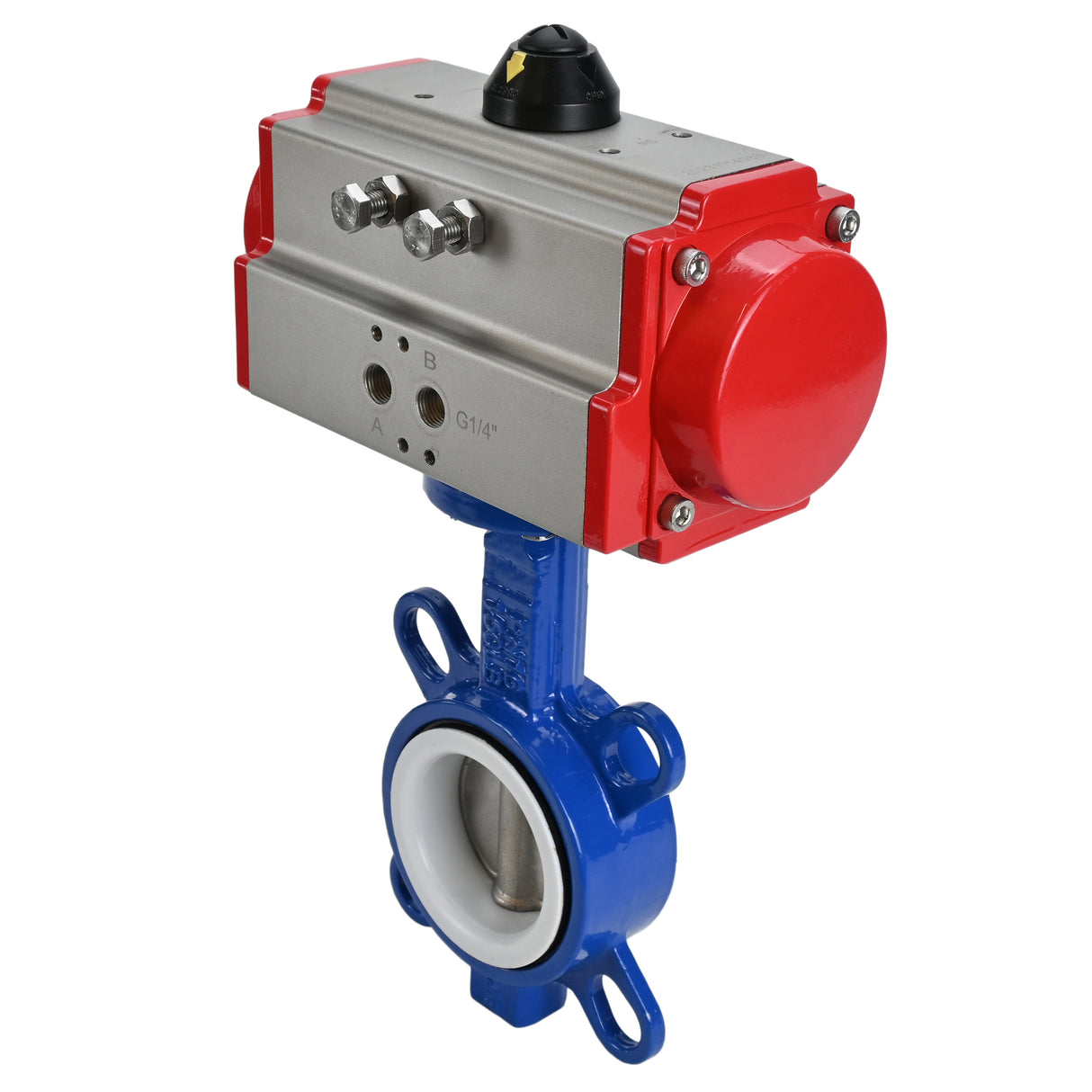 Water Butterfly Valve Elephant st-316l-ptfe-elephant-sa, body material - carbon steel WCB, disk material - stainless steel AISI 316L, seal - PTFE, pneumatic actuator operated