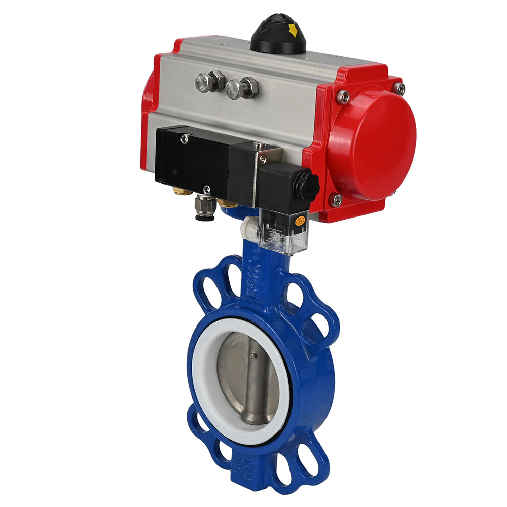 Water Butterfly Valve Elephant st-316l-ptfe-sa-4m310-110/220, body material - carbon steel WCB, disk material - stainless steel AISI 316L, seal - PTFE, pneumatic actuator operated