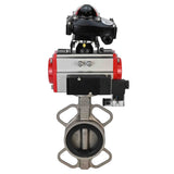 Water butterfly valve Elephant 316L-316L-EPDM body material - stainless steel aisi 316l, disk material - stainless steel AISI 316L, seal - EPDM with pneumatic actuator with return springs Elephant SA and pneumatic distributor 4M310-08 220V and limit