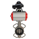 Water butterfly valve Elephant 316L-316L-EPDM body material - stainless steel aisi 316l, disk material - stainless steel AISI 316L, seal - EPDM with pneumatic actuator with return springs Elephant SA and pneumatic distributor 4M310-08 220V and limit