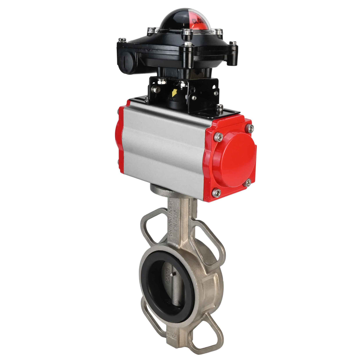 Water butterfly valve Elephant 316L-316L-EPDM body material - stainless steel aisi 316l, disk material - stainless steel AISI 316L, seal - EPDM with pneumatic actuator with return springs Elephant SA and pneumatic distributor 4M310-08 220V and limit