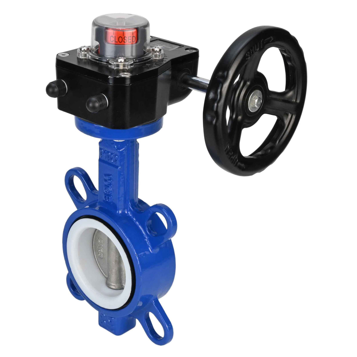 Water Butterfly Valve Elephant WCB-316L-PTFE-HGB, body material - carbon steel WCB, disk material - stainless steel AISI 316L, seal - PTFE, gear operated