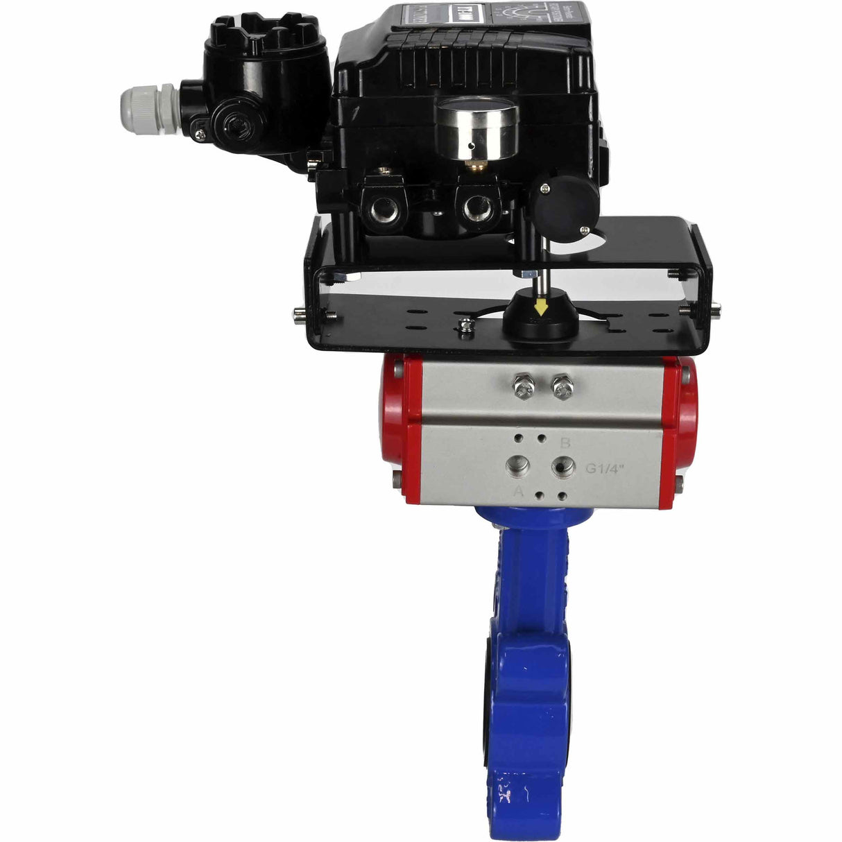 Water Butterfly Valve Elephant WBV1631N-2W-Fb-H, body material - cast iron QT450, disk material - Stainless steel AISI 304, seal - NBR, pneumatic actuator PA-SA with return springs, positioner YT-1000RSN without feedback