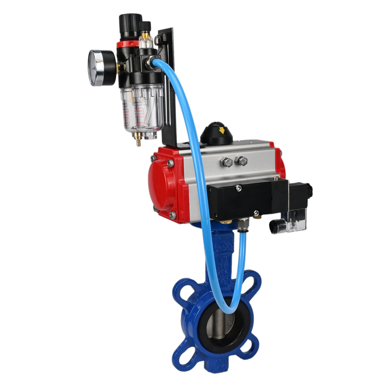 Water Butterfly Valve Elephant WBV1413E-2W-Fb-H, body material - cast iron GGG50, disk material - cast iron GGG40, seal - EPDM, with pneumatic actuator double action PA-DA, 4V320-08 220V, ATU AFC2000