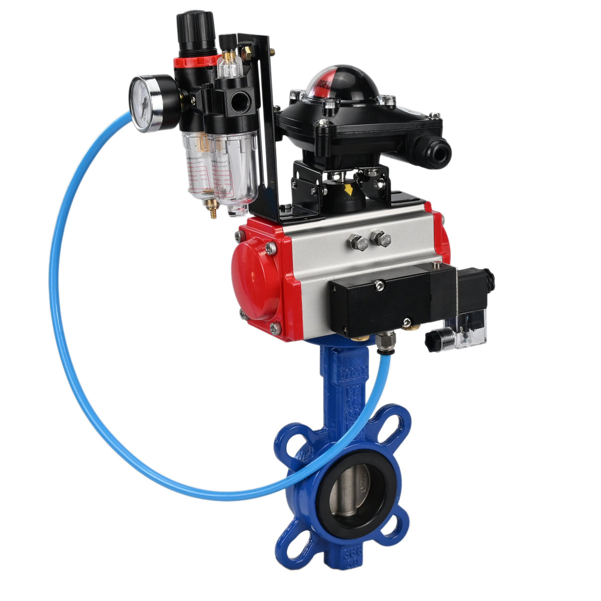 Water Butterfly Valve Elephant WBV1413E-2W-Fb-H, body material - cast iron GGG50, disk material - cast iron GGG40, seal - EPDM, with pneumatic actuator double action PA-DA, 4V320-10 220V, LSU APL-210N, ATU AFC2000