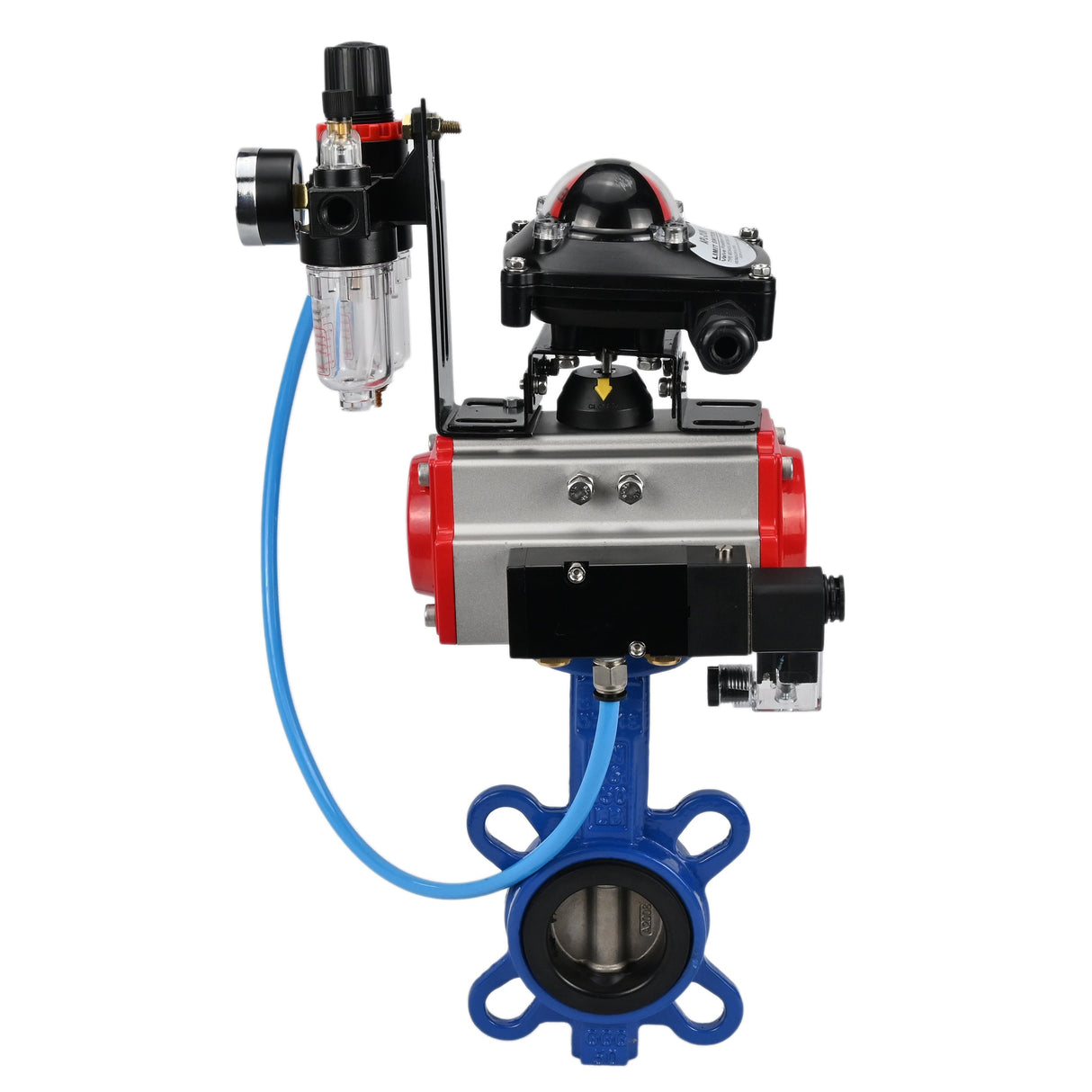Water Butterfly Valve Elephant WBV1413E-2W-Fb-H, body material - cast iron GGG50, disk material - cast iron GGG40, seal - EPDM, with pneumatic actuator double action PA-DA, 4V320-10 220V, LSU APL-210N, ATU AFC2000