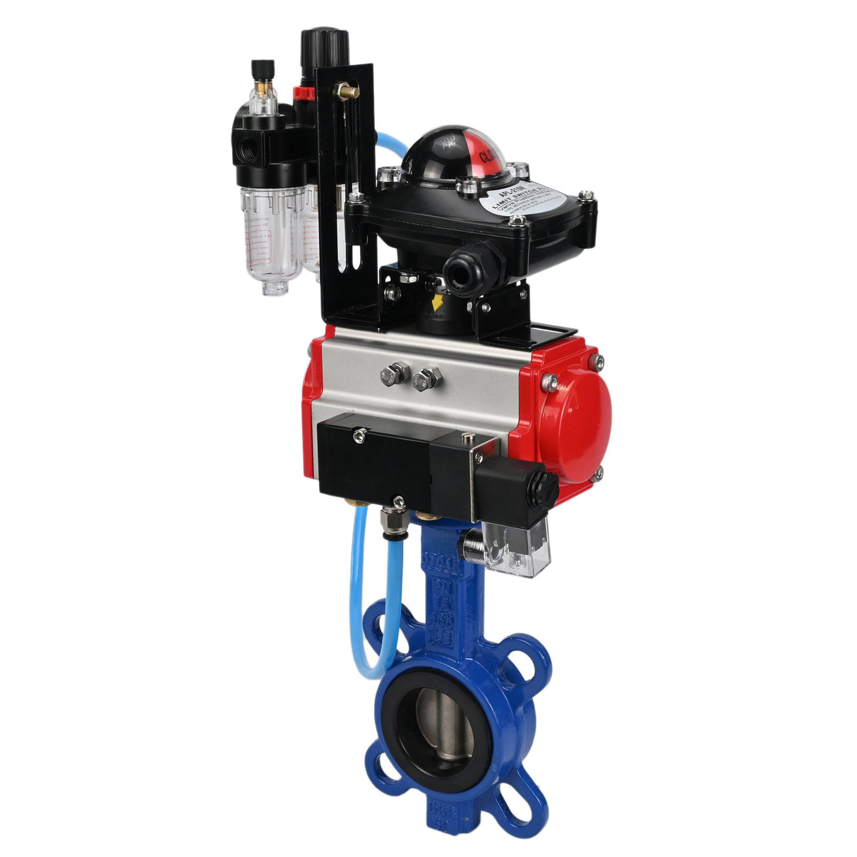 Water Butterfly Valve Elephant WBV1413E-2W-Fb-H, body material - cast iron GGG50, disk material - cast iron GGG40, seal - EPDM, with pneumatic actuator double action PA-DA, 4V320-10 220V, LSU APL-210N, ATU AFC2000