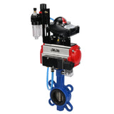 Water Butterfly Valve Elephant WBV1413E-2W-Fb-H, body material - cast iron GGG50, disk material - cast iron GGG40, seal - EPDM, with pneumatic actuator double action PA-DA, 4V320-10 220V, LSU APL-210N, ATU AFC2000