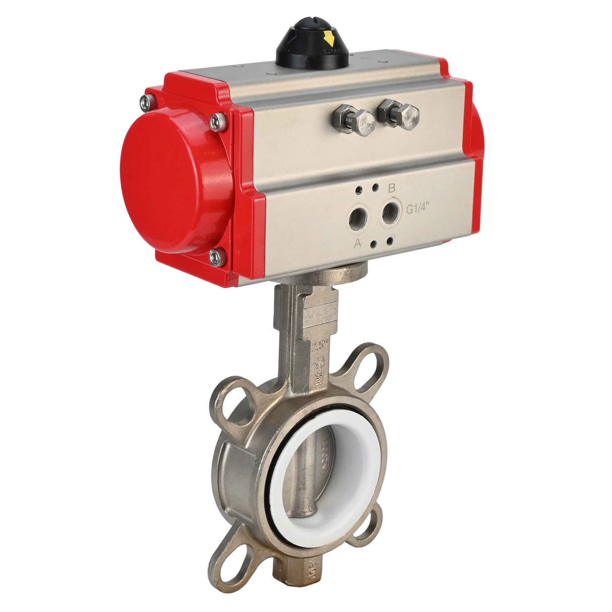 Water Butterfly Valve Elephant WBV3131P-2W-Fb-H, body material - Stainless steel AISI 304, disk material - Stainless steel AISI 304, seal - PTFE, pneumatic actuator PA-DA double action