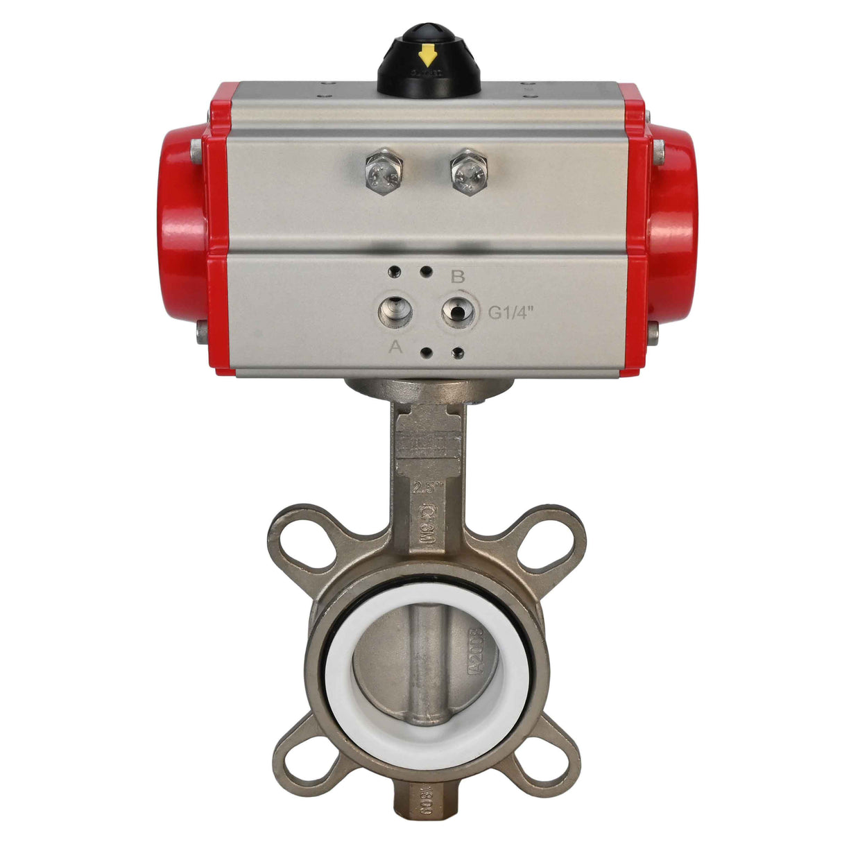 Water Butterfly Valve Elephant WBV3131P-2W-Fb-H, body material - Stainless steel AISI 304, disk material - Stainless steel AISI 304, seal - PTFE, pneumatic actuator PA-DA double action