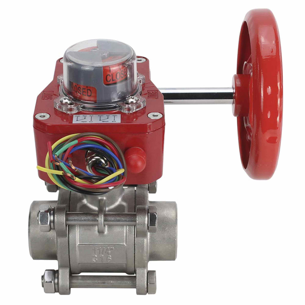 Stainless steel ball valve Elephant BVPP 316.200-ISO 914 PSI for welding, full port, body material - stainless steel AISI 316, with ISO flange and gearbox Elephant GBBF with position indicator and feedback sensor