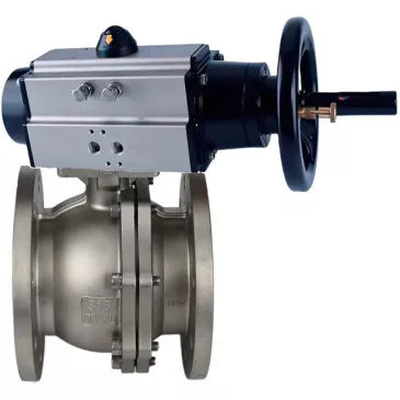 Ball valves Elephant BV3232P(2pc)-FP-F-ISO-H, full bore flanged, stainless steel SS316, seal - PTFE, with pneumatic actuator PA-DA-105-1 double-acting, with pneumatic valve 4V320-08 220V