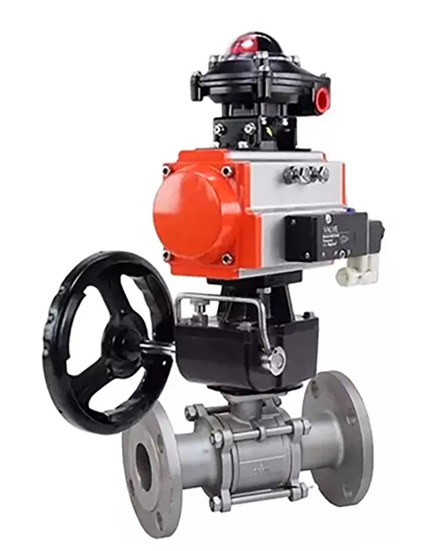 Ball valves Elephant BV3232P(3pc)-FP-F-ISO-H flanged, full bore, three-piece, stainless steel body. steel SS316, seal - PTFE, with pneumatic drive Elephant PA-DA 052-130 pneumatic distributor 4M310-08 24V gearbox MON BKV APL-510N-EX