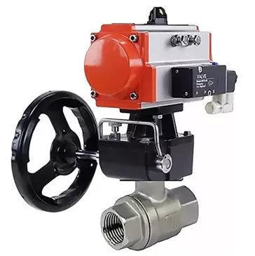 Ball valves Elephant BV3232P(2pc)-FP-T-ISO-H DN10-50 16 bar, full bore coupling, stainless steel SS316, seal - PTFE, with double-acting PA-DA pneumatic actuator, with pneumatic distributor 4V320-08 220V, with manual DNbler MON1-250-T26-ISO