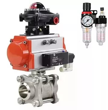 Ball valves Elephant BV3232P(3pc)-FP-W-ISO-H 16 bar/25, full bore for welding, stainless steel SS316, seal - PTFE, with pneumatic actuator PA-SA with return springs, with pneumatic distributor 4V320-08 220V , with BKV APL-210N, with BPV AFC2000