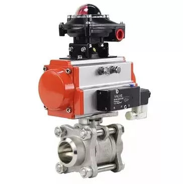 Ball valves Elephant BV3232P(3pc)-FP-W-ISO-H 16 bar/25, full bore for welding, stainless steel SS316, seal - PTFE, with pneumatic actuator PA-SA with return springs, with pneumatic distributor 4V320-10 220V , with BKV APL-210N