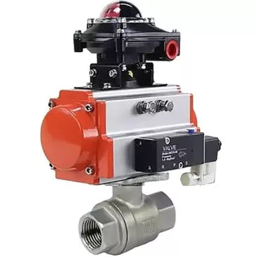 Ball valves Elephant BV3232P(2pc)-FP-T-ISO-H 16 bar, full bore coupling, stainless steel SS316, seal - PTFE, with double-acting PA-DA pneumatic actuator, with pneumatic distributor 4V320-08 220V, with BKV APL -210N