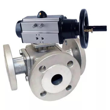 Ball valves Elephant BV3232P(4pc)-FP-3WL-F-ISO-H DN100 16 bar full bore, flanged, body - stainless steel SS316, ISO flange F10/F12, square 19x19, with double pneumatic actuator PA-DA-105-1 action and pneumatic distributor 4M310-08 220V