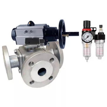 Ball valves Elephant BV3232P(4pc)-FP-3WL-F-ISO-H DN100 16 bar full bore, flanged, body - stainless steel SS316, ISO flange F10/F12, square 19x19, with double pneumatic actuator PA-DA-105-1 action, pneumatic distributor 4V320-8 220V and BPV AFC2000