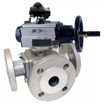 Ball valves Elephant BV3232P(4pc)-FP-3WL-F-ISO-H DN100 16 bar full bore, flanged, body - stainless steel SS316, ISO flange F10/F12, square 19x19, with double pneumatic actuator PA-DA-105-1 action, pneumatic distributor 4M310-08 220V and BKV APL-510N E