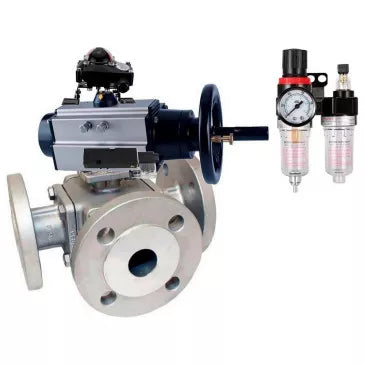 Ball valves Elephant BV3232P(4pc)-FP-3WL-F-ISO-H DN100 16 bar full bore, flanged, body - stainless steel SS316, ISO flange F10/F12, square 19x19, with pneumatic actuator PA-DA-105-1, pneumatic distributor 4V320-10 220V, BKV APL-210N and BPV AFC2000