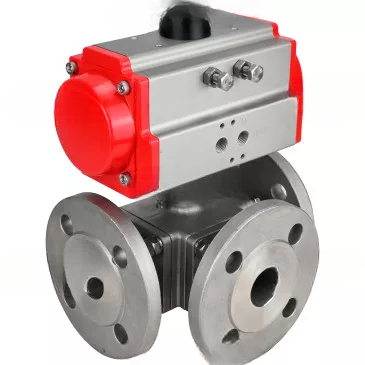 Ball valves Elephant BV3232P(4pc)-FP-3WL-F-ISO-H 16 bar full bore, flanged, body - stainless steel SS316, ISO flange F03/F04-F10/F12, square 9x9-19x19, with pneumatic drive Elephant PA-DA double action