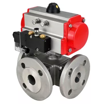 Ball valves Elephant BV3232P(4pc)-FP-3WL-F-ISO-H 16 bar full bore, flanged, body - stainless steel SS316, ISO flange F03/F04-F10/F12, square 9x9-19x19, with pneumatic drive PA-DA double acting and pneumatic distributor 4V320-10 220V