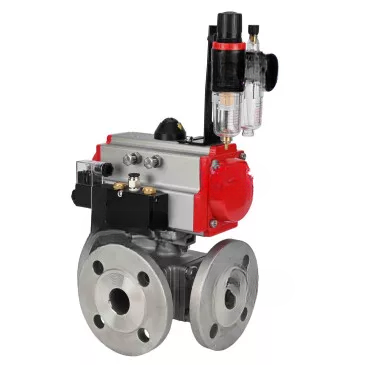 Ball valves Elephant BV3232P(4pc)-FP-3WL-F-ISO-H 16 bar full bore, flanged, body - stainless steel SS316, ISO flange F03/F04-F10/F12, square 9x9-19x19, with pneumatic drive PA-DA double acting, pneumatic valve 4M310-08 220V and BPV A