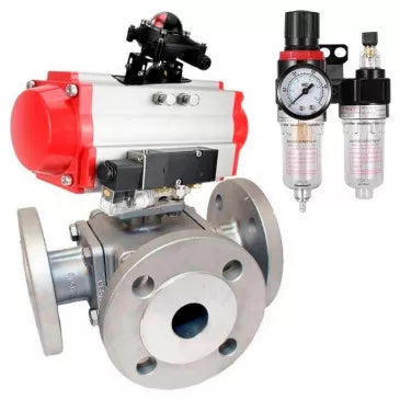 Ball valves Elephant BV3232P(4pc)-FP-3WL-F-ISO-H 16 bar full bore, flanged, body - stainless steel SS316, ISO flange F03/F04-F10/F12, square 9x9-19x19, with pneumatic drive PA-DA, mon/distribution 4V320-10 220V, Doubler MON3-700-T38-ISO and BPV AFC