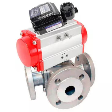 Ball valves Elephant BV3232P(4pc)-FP-3WL-F-ISO-H 16 bar full bore, flanged, body - stainless steel SS316, ISO flange F03/F04-F10/F12, square 9x9-19x19, with double-acting Elephant PA-DA pneumatic actuator and pneumatic positioner YT-1000RSN with reverse c