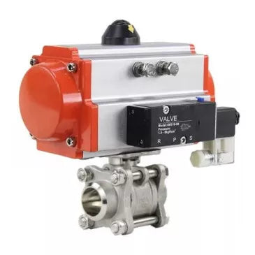 Ball valves Elephant BV3232P(3pc)-FP-W-ISO-H 16 bar/25, full bore for welding, stainless steel SS316, seal - PTFE, with pneumatic actuator PA-SA with return springs, with pneumatic distributor 4V320-10 220V