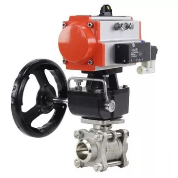 Ball valves Elephant BV3232P(3pc)-FP-W-ISO-H DN10-50 16 bar/40, full bore for welding, stainless steel SS316, seal - PTFE, with double-acting PA-DA pneumatic actuator, with pneumatic distributor 4V320-08 220V, with manual Doubler MON1-250-T26-ISO