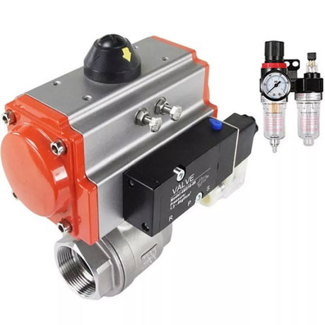 Ball valves Elephant BV3232P(2pc)-FP-T-ISO-H 16 bar, full bore coupling, stainless steel SS316, seal - PTFE, with pneumatic actuator PA-SA with return springs, with pneumatic distributor 4V320-08 220V, with BPV AFC2000