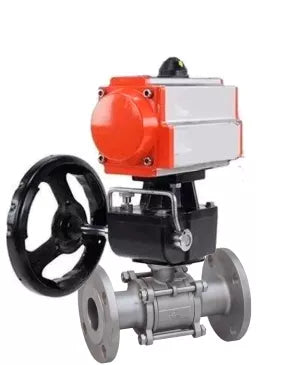 Ball valves Elephant BV3232P(3pc)-FP-F-ISO-H DN15-40 16 bar, three-piece full bore flanged, stainless steel SS304, PTFE, with pneumatic drive PA-DA, with pneumatic distributor 4V320-08 220V, with BKV APL-410N EX , manual Doubler MON1-250-T26-ISO