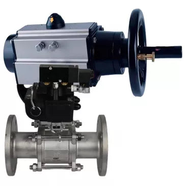 Ball valves Elephant BV3232P(3pc)-FP-F-ISO-H DN65-80 16 bar, three-piece full bore flanged, stainless steel SS304, seal - PTFE, with pneumatic actuator PA-DA-105-1 double acting, with pneumatic distributor 4V320-10 220V