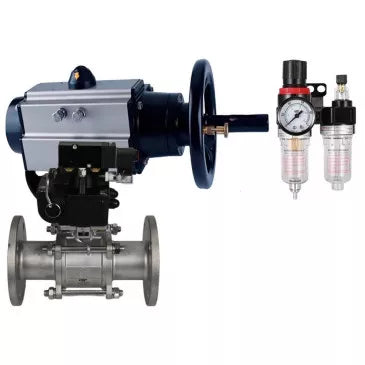 Ball valves Elephant BV3131P(3pc)-FP-F-ISO-H DN65-80 16 bar, three-piece full bore flanged, stainless steel SS304, seal - PTFE, with pneumatic actuator PA-DA-105-1 double acting, with pneumatic distributor 4M310-08 220V, with BKV APL-510N EX, with BPV A