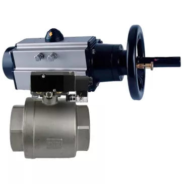 Ball valves Elephant BV3232P(2pc)-FP-T-ISO-H DN80 16 bar, full bore coupling, stainless steel SS316, seal - PTFE, with pneumatic actuator PA-DA-105-1 double acting, with pneumatic distributor 4V320-08 220V