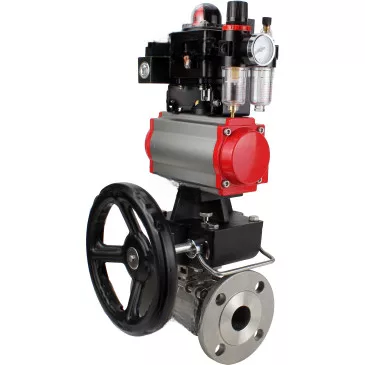 Ball valves Elephant BV3131P(3pc)-FP-F-ISO-H 16 bar, three-piece full bore flanged, stainless steel SS304, PTFE, with pneumatic drive PA-DA, with pneumatic distributor 4M310-08 220V, with BKV APL- 410N EX, with manual Doubler MON1-250-T26-ISO, with BPV AF