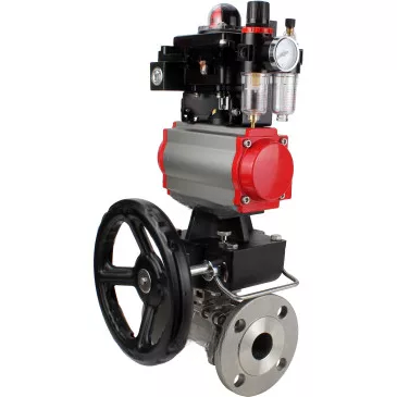 Ball valves Elephant BV3232P(3pc)-FP-F-ISO-H 16 bar, three-piece full bore flanged, stainless steel SS316, PTFE, with pneumatic actuator PA-DA, with pneumatic distributor 4M310-08 220V, with BKV APL- 410N EX, with manual Doubler MON1-250-T26-ISO, with BPV