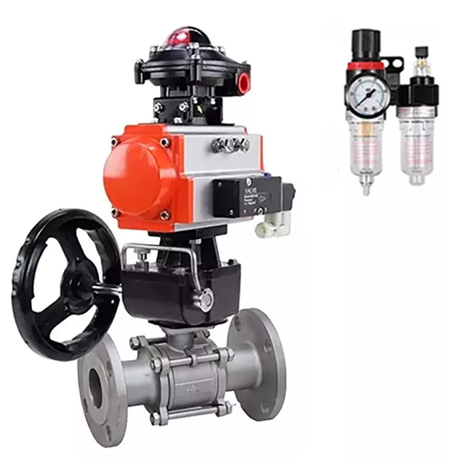 Ball valves Elephant BV3232P(3pc)-FP-F-ISO-H flanged, three-piece, body - stainless steel SS316, seal - PTFE, with pneumatic drive PA-DA-052-130 pneumatic distributor 4M310-08 220V reducer MON BPV AFC2000 BKV APL-510N-EX