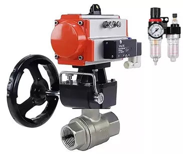 Ball valves Elephant BV3232P(2pc)-FP-T-ISO-H threaded, full bore, body - stainless steel SS316, seal - PTFE, with pneumatic actuator PA-DA-052-105 pneumatic distributor 4V320-08 MON gearbox BPV AFC2000 BKV APL-510N-EX