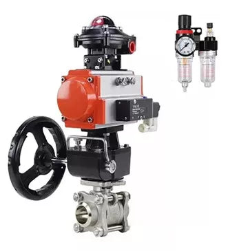 Ball valves Elephant BV3232P(3pc)-FP-W-ISO-H for welding, full bore, body - stainless steel SS316, seal - PTFE, with pneumatic drive PA-DA-052- 083 pneumatic distributor 4M310-08 220V gearbox MON BPV AFC2000 BKV APL-510N-EX