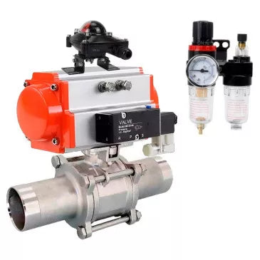 Ball valves Elephant BV3232P(3pc)-FP-W-ISO-H LONG DN10-150 full bore, body - stainless steel 316, for welding, with pneumatic actuator PA-DA, pneumatic distributor 4M310-08 24V, BKV APL-210N and BPV AFC2000