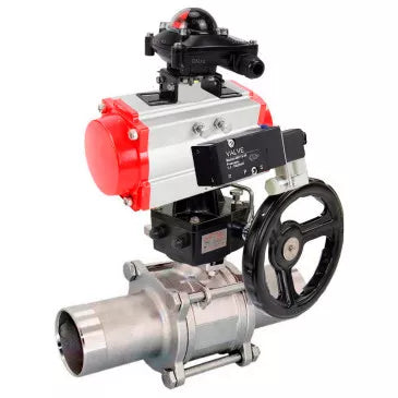 Ball valves Elephant BV3131P(3pc)-FP-W-ISO-H LONG DN50-150 full bore, body - stainless steel 304, welded, with pneumatic actuator PA-DA, pneumatic distributor 4V320-10 220V, MON gearbox and block limit switches APL-210N