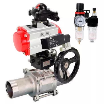 Ball valves Elephant BV3131P(3pc)-FP-W-ISO-H LONG DN50-150 full bore, body - stainless steel 304, for welding, with pneumatic actuator PA-DA, pneumatic distributor 4M310-08 220V, MON gearbox, BKV APL-210N and BPV AFC2000