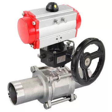 Ball valves Elephant BV3232P(3pc)-FP-W-ISO-H LONG DN50-150 full bore, body - stainless steel 316, welded, with Elephant PA-DA pneumatic actuator and Elephant MON gearbox