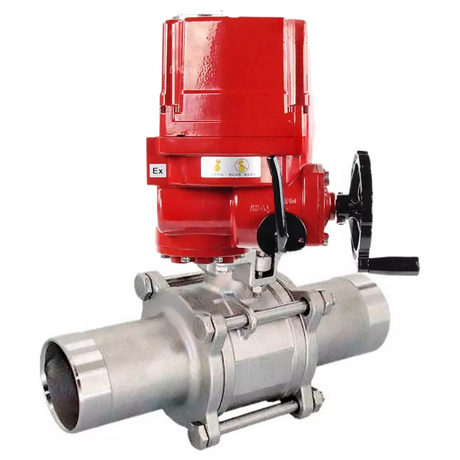 Ball valves Elephant BV3232P(3pc)-FP-W-ISO-H LONG full bore, body - stainless steel 316, welded, with 1/4-turn explosion-proof electric drive Elephant QT-EX-EM-O2-220VAC-U1 220V