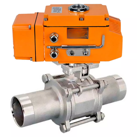 Ball valves Elephant BV3232P(3pc)-FP-W-ISO-H LONG full bore, body - stainless steel 316, welded, with 1/4-turn electric drive Elephant QT-N-EM-B1-220VAC-U1 with feedback sensor and input control signal 0-10V